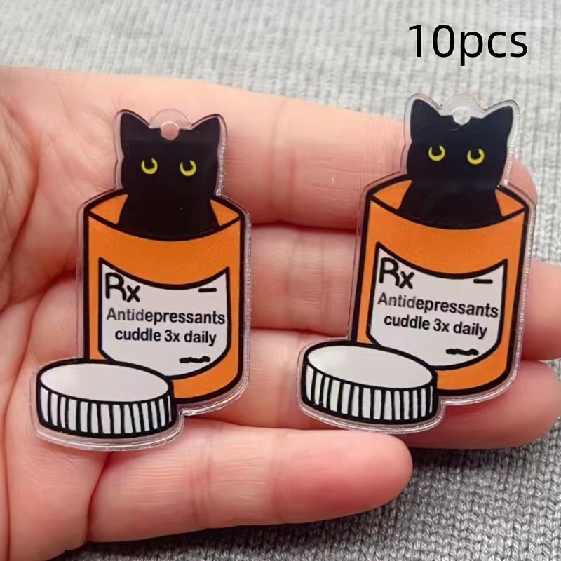 Jewelry Making Pendants - 10 buah liontin kucing obat akrilik,