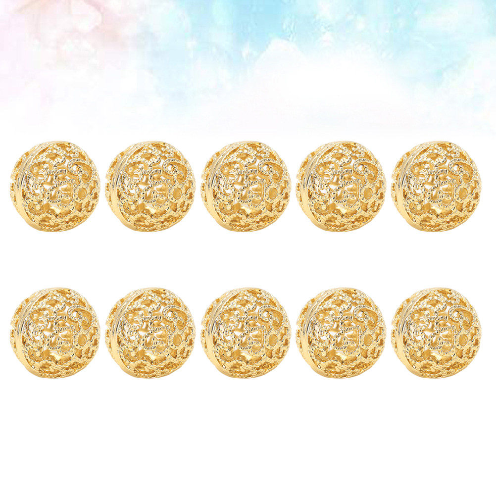 Jewelry Making Ideas With Beads - 10Pcs Manik-manik Longgar Berlapis Emas 12Mm