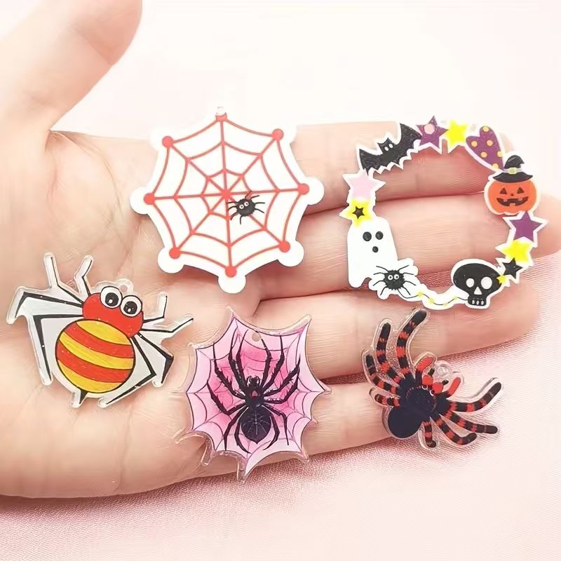 Jewelry Making Pendants - 10 buah liontin laba-laba akrilik Halloween,