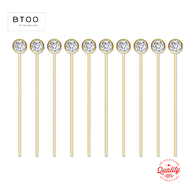 Jewelry Making Head Pins - 14K Emas Diisi Zirkon Kepala Pin