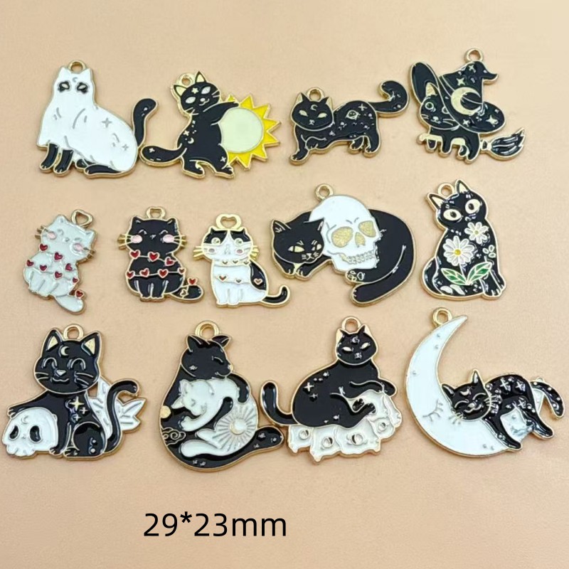 Jewelry Making Pendants - 10pcs Liontin Kucing Hitam Enamel Alloy