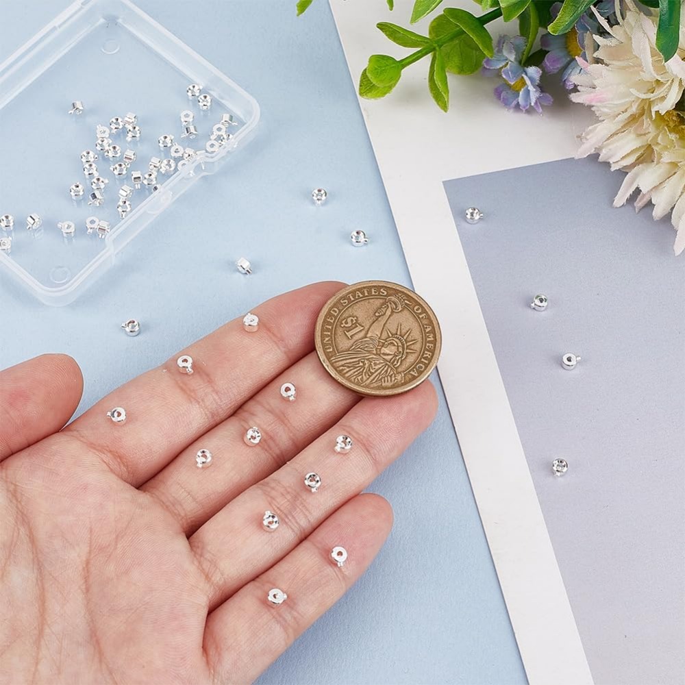 60 buah manik Crimp kuningan 9 - Jewelry Making Silver ulasan dan harga