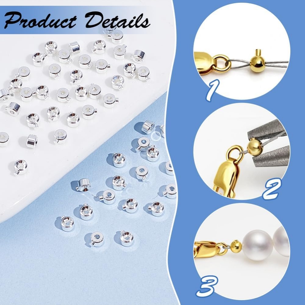 60 buah manik Crimp kuningan 9 - Jewelry Making Silver ulasan dan harga