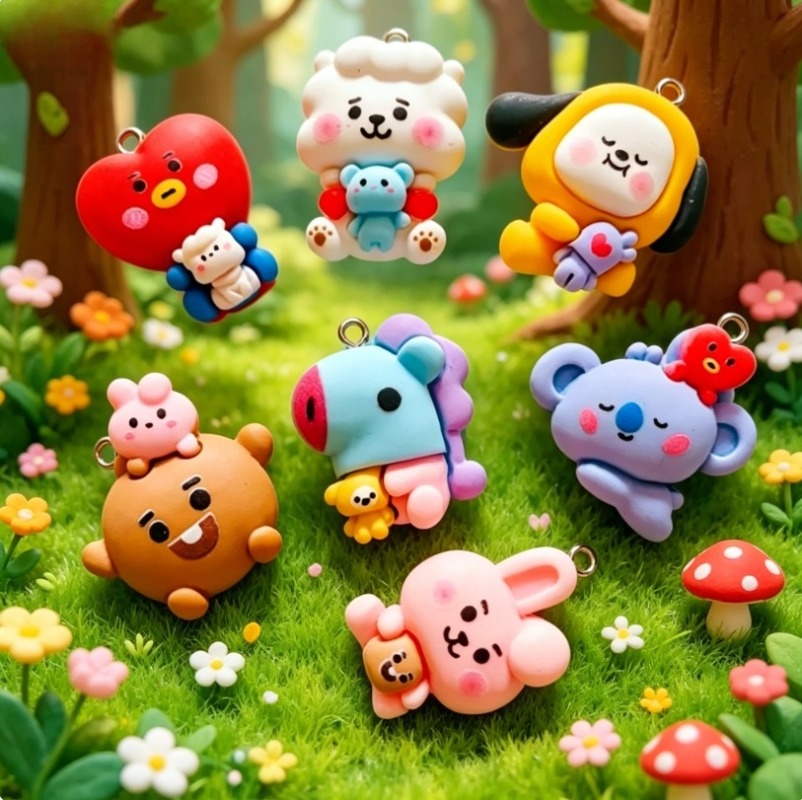 7pcs BT21 Resin Kartun Charm A - Jewelry Making Pendants ulasan dan harga