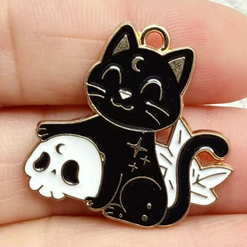 10pcs Liontin Kucing Hitam Ena - Jewelry Making Pendants ulasan dan harga